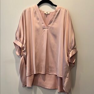 Elegant V-Neck Satin Blouse in Blush Pink